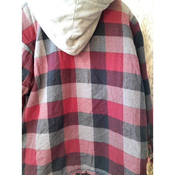 Mens Quilt Lined Red Plaid Hooded Heavyweight Chore Jacket Shacket Size 2XL - Picture 7 of 9